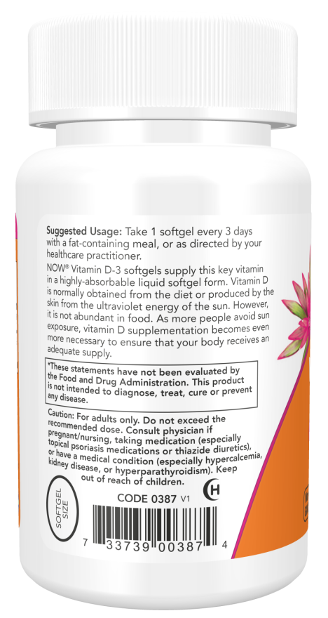 Now Vitamina D-3 10,000 IU, 120 cápsulas para 4 meses
