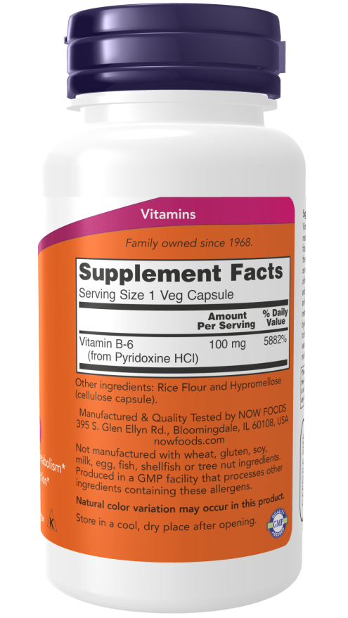 Now Foods - Suplemento de Vitamina B6 Cont. 100 Caps de 100mg