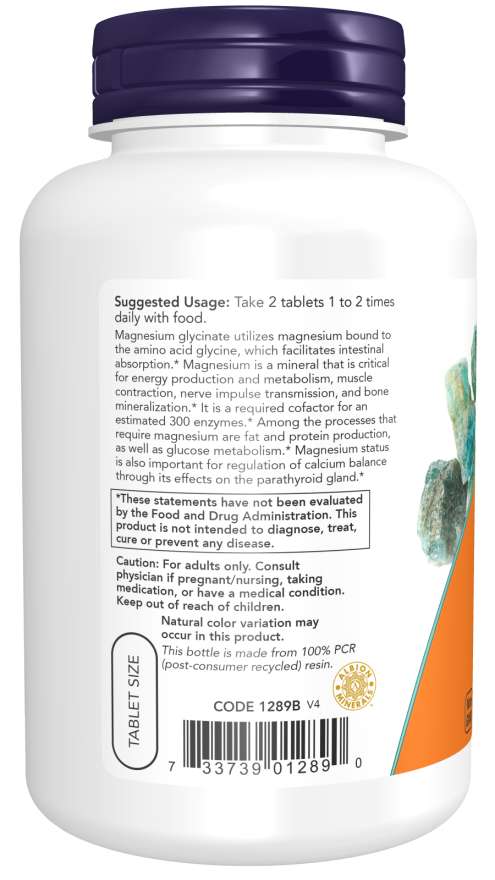 Now Foods Suplemento de Glicinato de Magnesio, 180 tabletas