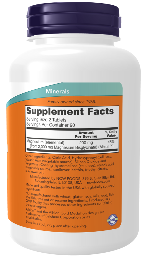 Now Foods Suplemento de Glicinato de Magnesio, 180 tabletas