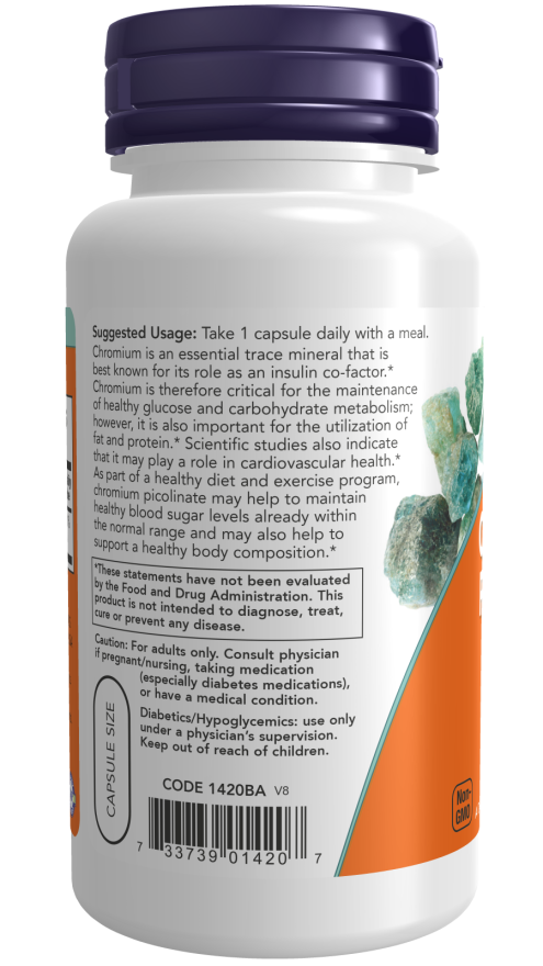Now Foods Suplemento Picolinato de Cromo, 200 mcg por cápsulas, 100 Cápsulas