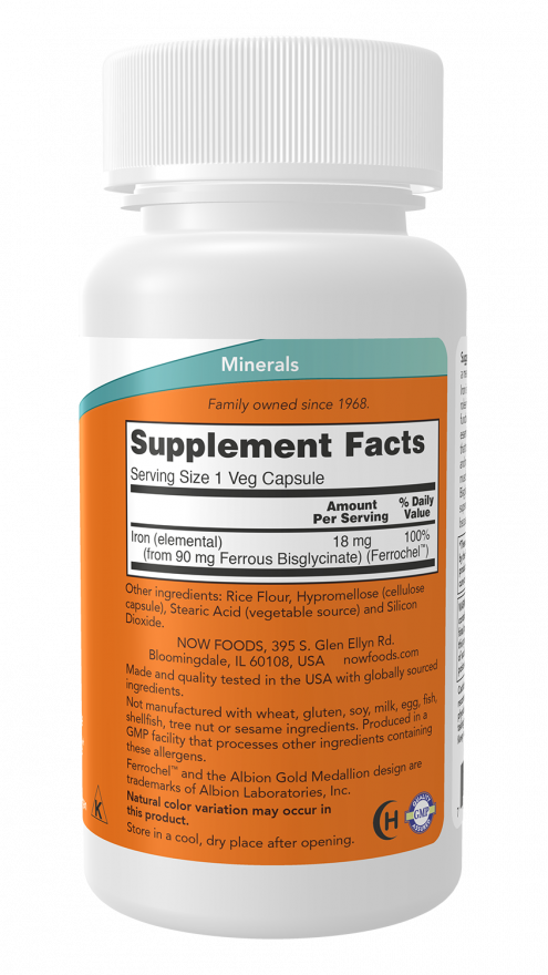 Now Foods Suplemento de Hierro, 18 mg por cápsula, 120 Cápsulas