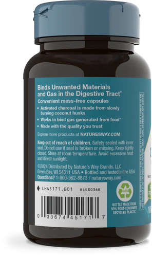 Nature's Way Suplemento Carbón Activado 560 mg, 100 cápsulas