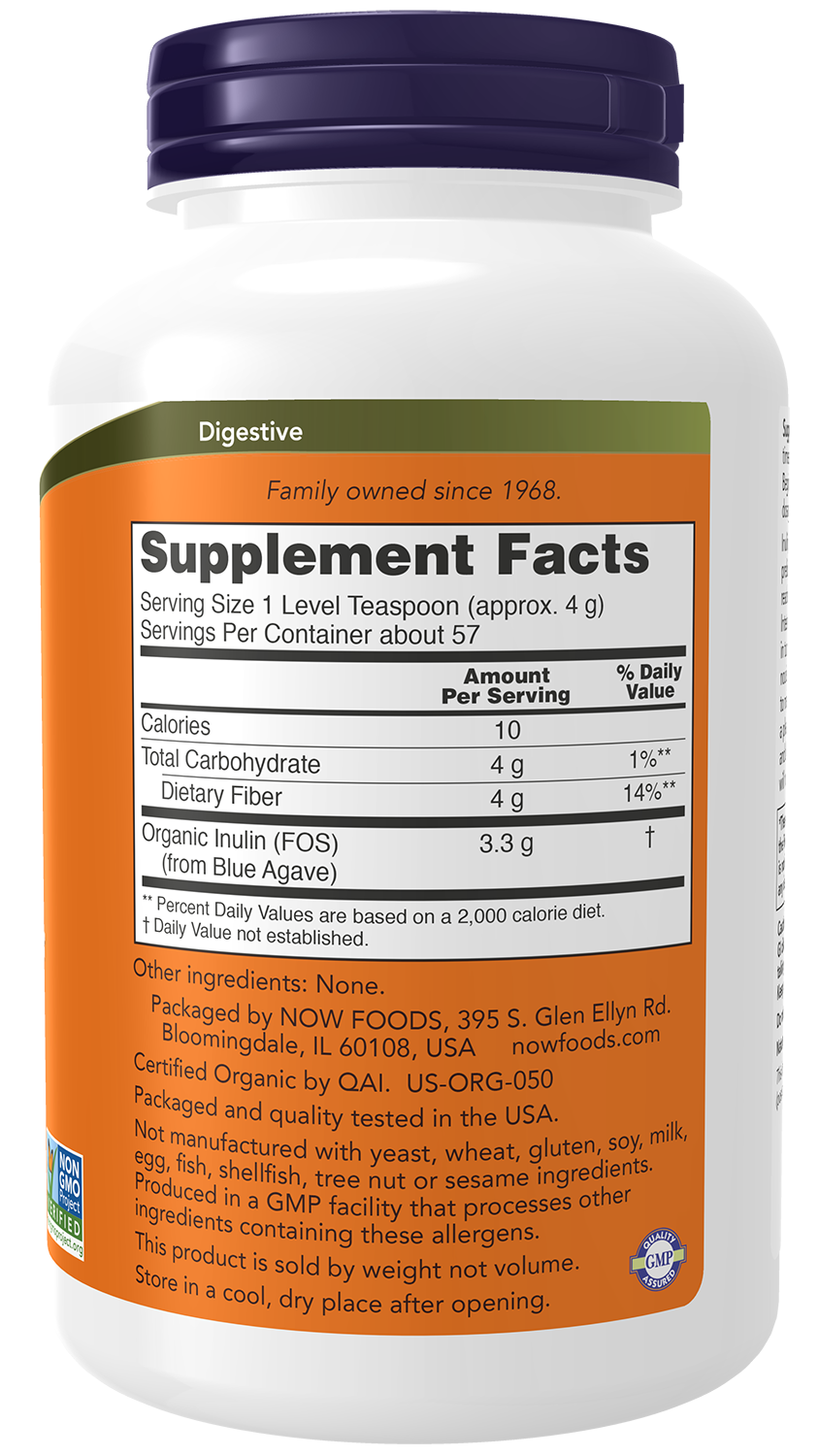 Now Inulina Organica en Polvo 227g