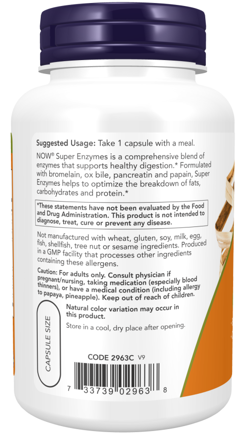 Now Suplemento de Super Enzimas, 90 Cápsulas para 3 meses