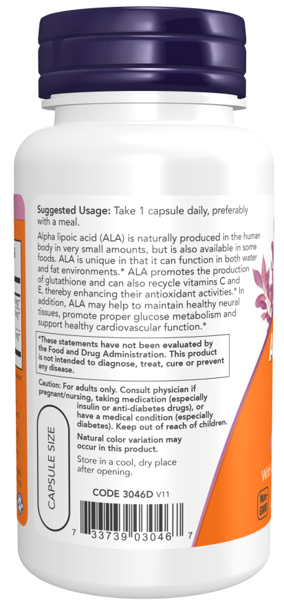 Now Suplemento Alimenticio de acido Alfa Lipoico Cont. 60 caps de 600mg c/u