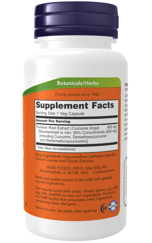 Now Suplemento de curcumina y cúrcuma, 60 cápsulas para 2 meses
