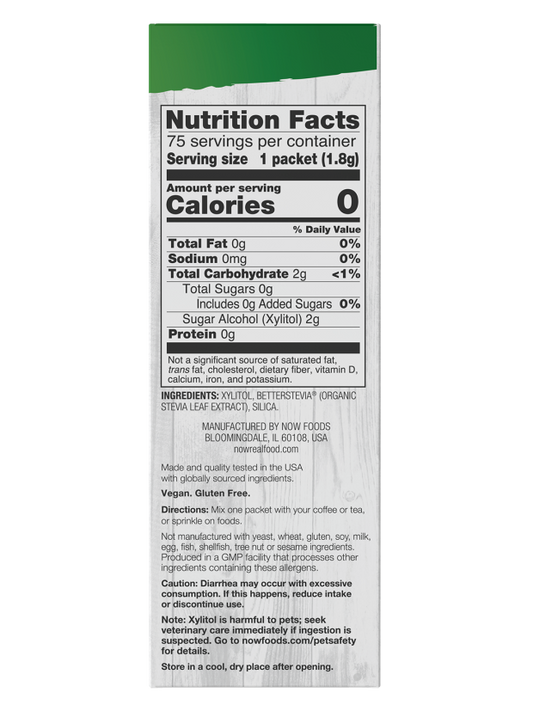 Now Real Foods Xilitol 75 sobres de 1.8 c/u 135g