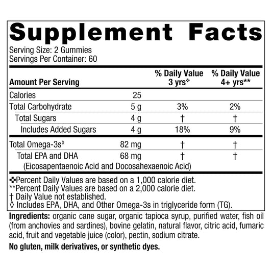 Nordic Naturals Suplemento de Omega 3 para niños, 82 mg de Omega, 120 gomitas sabor mandarina
