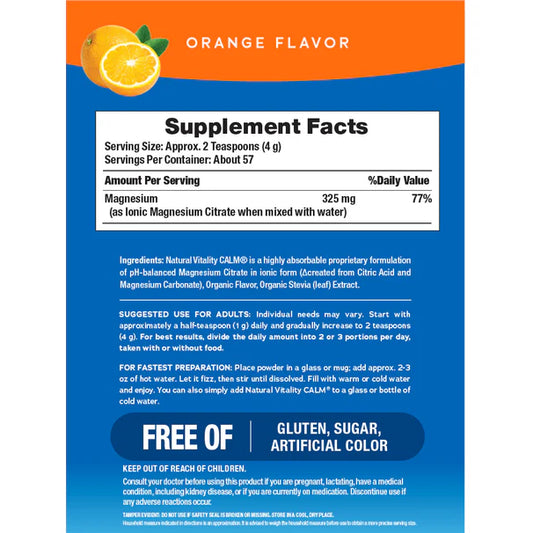 Natural Vitality CALM Suplemento Citrato de Magnesio325mg, 8oz (227g) sabor naranja