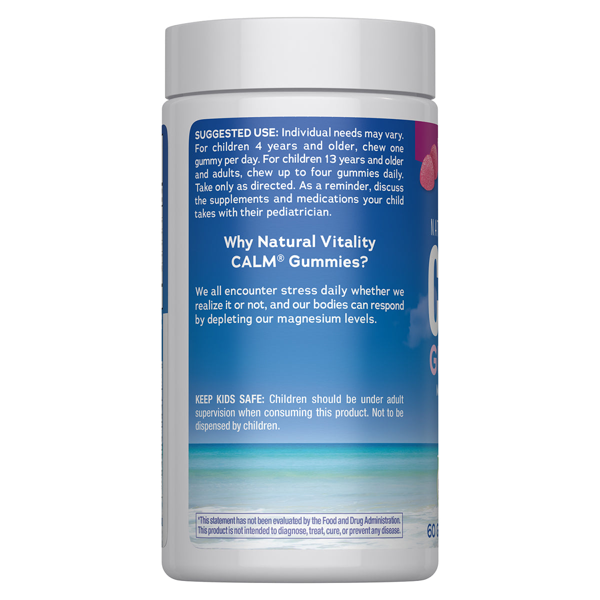 Natural Vitality CALM Suplemento Citrato de Magnesio 330mg, 60 Gomitas Sabor Frambuesa Limón