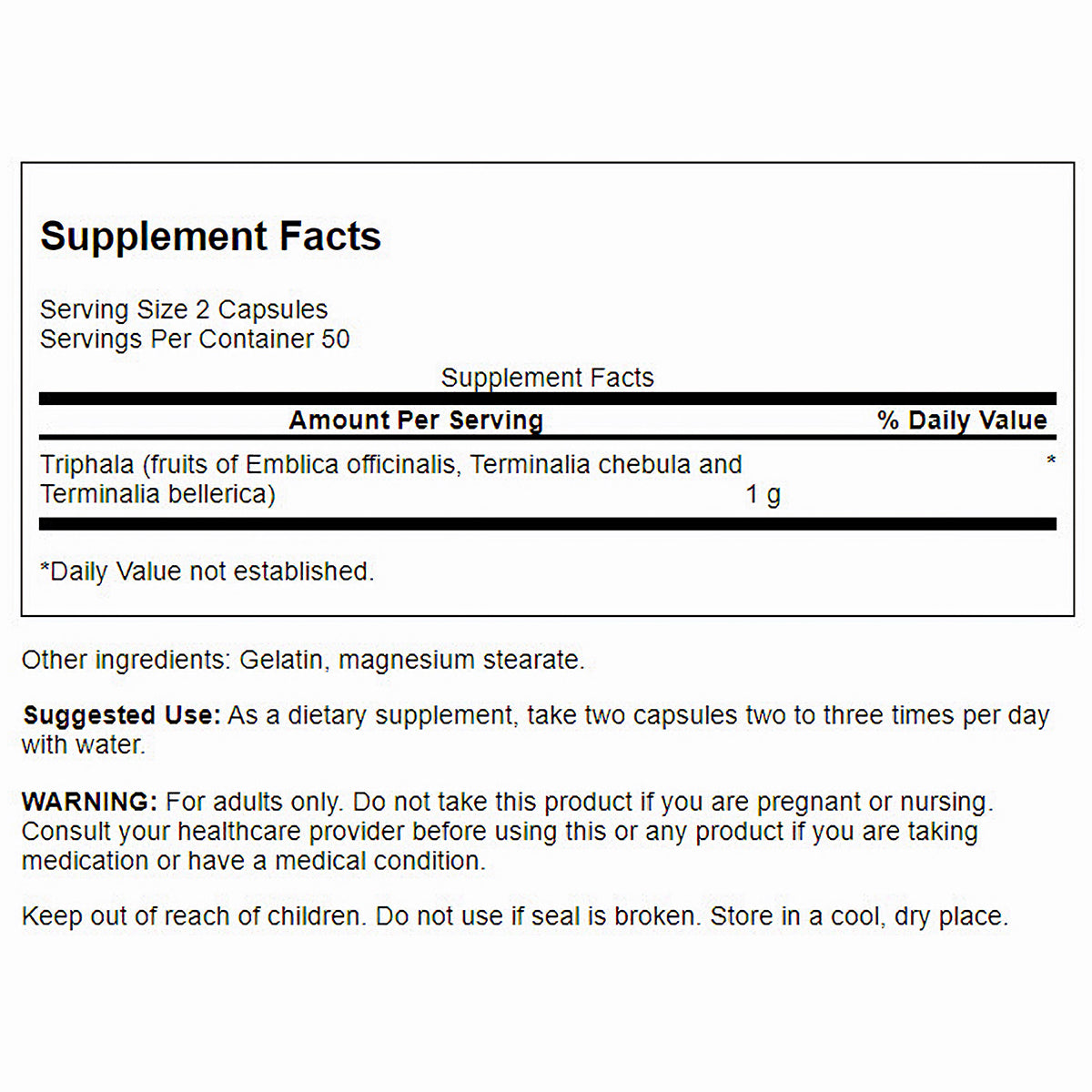 Swanson Suplemento de Triphala 500 Mg por cápsula, 100 Cápsulas para 2 meses