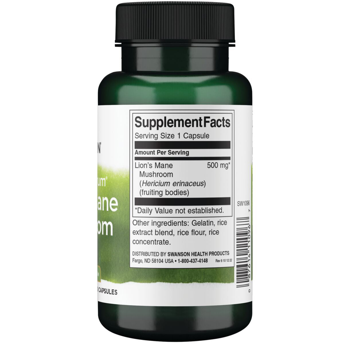 Swanson Suplemento Hongo melena de león de gama completa 500 Mg, 60 cápsulas