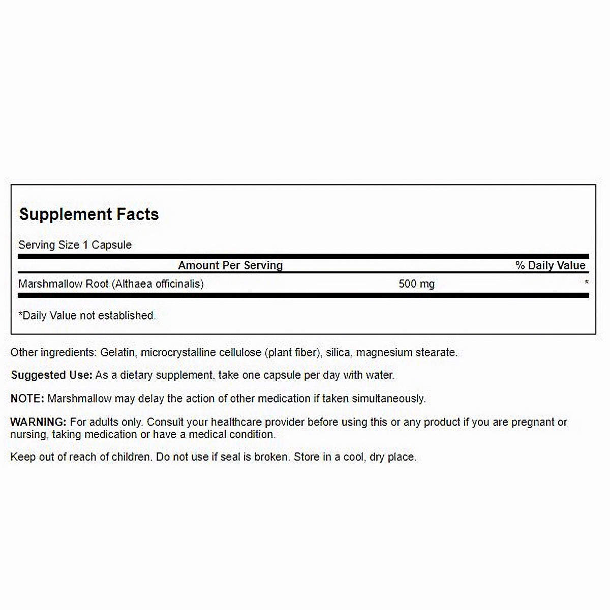 Swanson Suplemento de Raíz de malvavisco, 500 mg por cápsula, 90 cápsulas para 3 meses