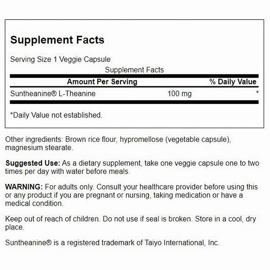 Swanson Suplemento De L-teanina Suntheanina, 100 Mg por cápsula, 60 Cápsulas para 2 meses