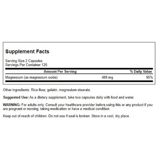 Swanson Suplemento de Magnesio 200 Mg, 250 Cápsulas