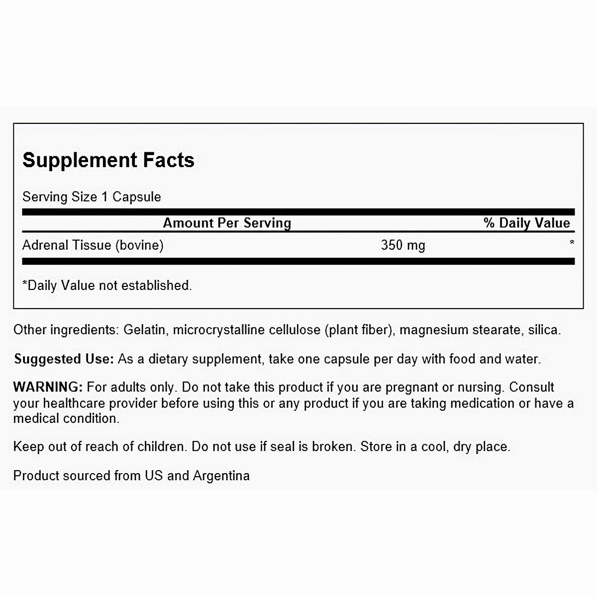 Swanson Suplemento de Glandular suprarrenal natural, 350 mg por cápsula, 60 cápsulas para 2 meses