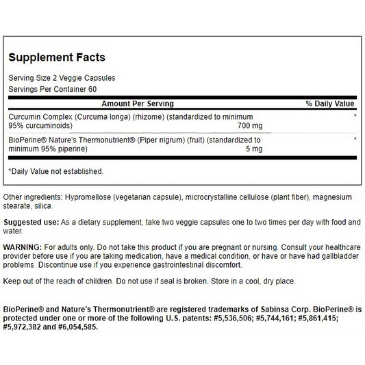 Swanson Complejo de curcumina - Estandarizado con BioPerine, 120 cápsulas para 2 meses