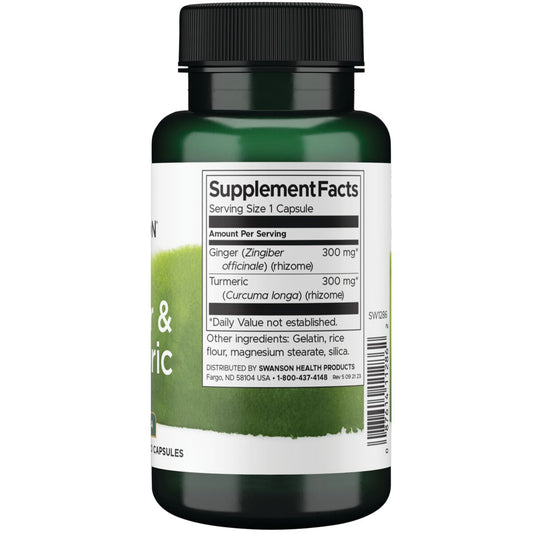 Swanson Suplemento de Genjibre y cúrcuma Espectro Completo, 60 cápsulas para 2 meses