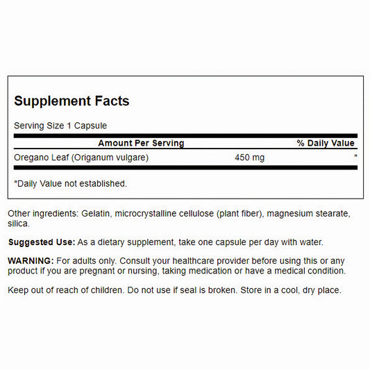 Swanson Suplemento de Orégano, 450 mg por cápsula, 90 cápsulas para 3 meses