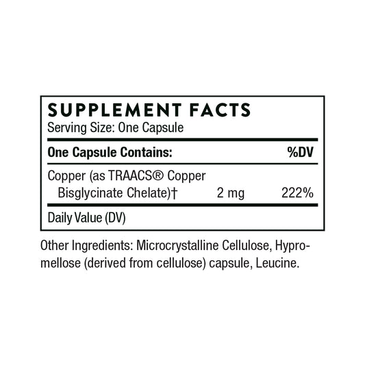 Thorne Suplemento de Bisglicinato de cobre, 2 mg por cápsula, 60 cápsulas para 2 meses