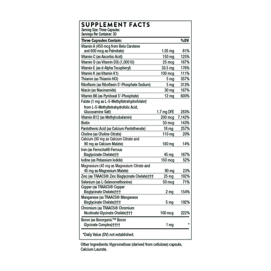 Thorne Suplemento Prenatal Básico, 90 cápsulas para 1 mes