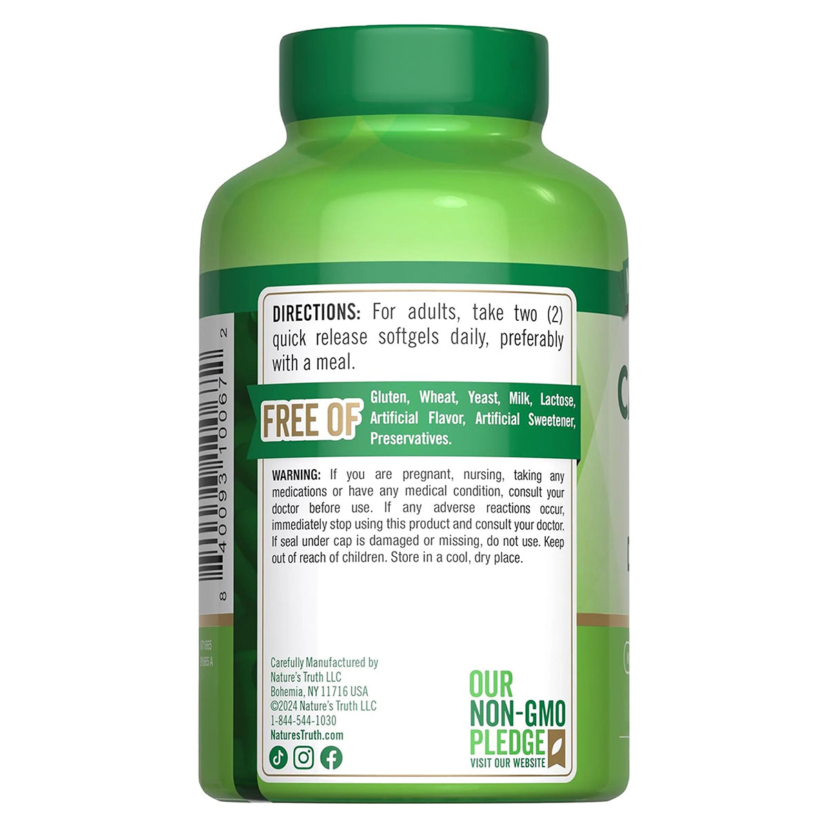 Nature's Truth Suplemento de Calcio y Vitamina D3, 125 mcg Vitamina D + 1200 mg Calcio, 120 cápsulas para 2 meses