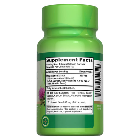 Nature's Truth Suplemento Extracto de semilla de cardo mariano 1000 mg, 100 cápsulas para 3 meses