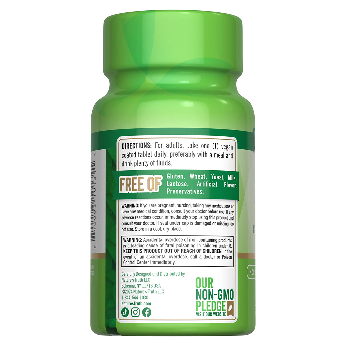 Nature's Truth Suplemento de Hierro 65 mg - Sulfato ferroso, 120 tabletas para 4 meses