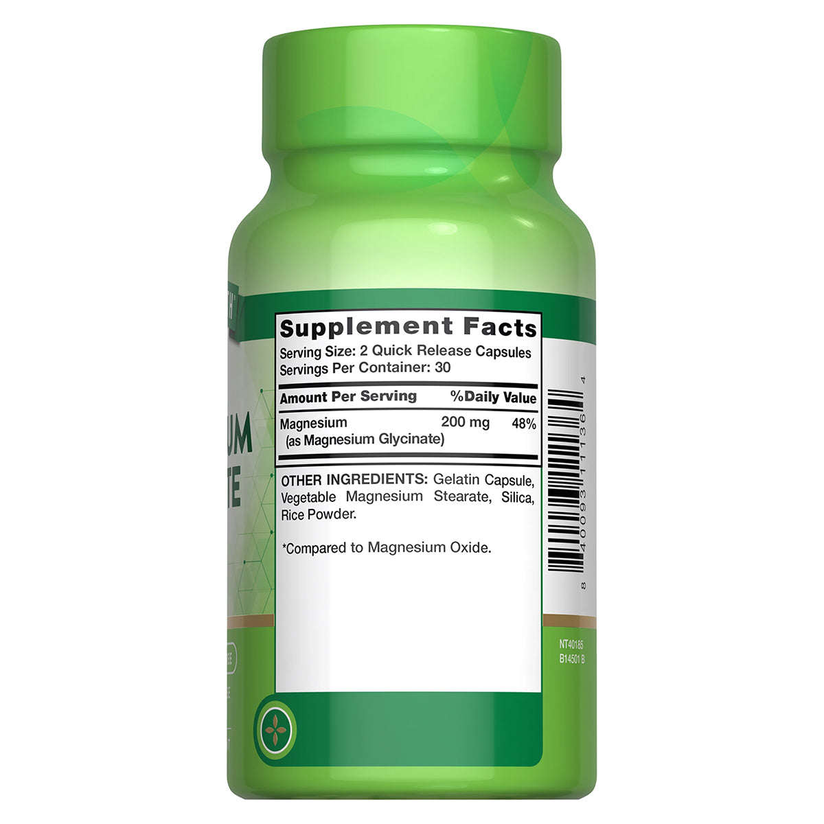 Nature's Truth Suplemento Glicinato de Magnesio 200 mg, 60 cápsulas para 1 mes