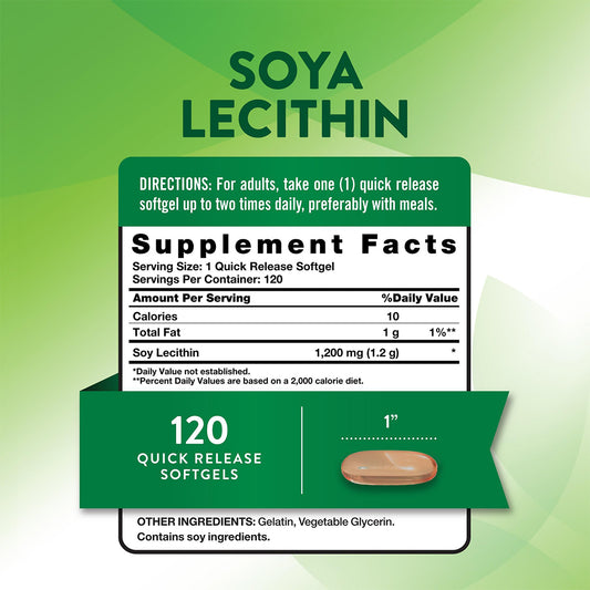 Nature's Truth Suplemento de Lecitina de Soja 1200mg, 120 cápsulas para 4 meses