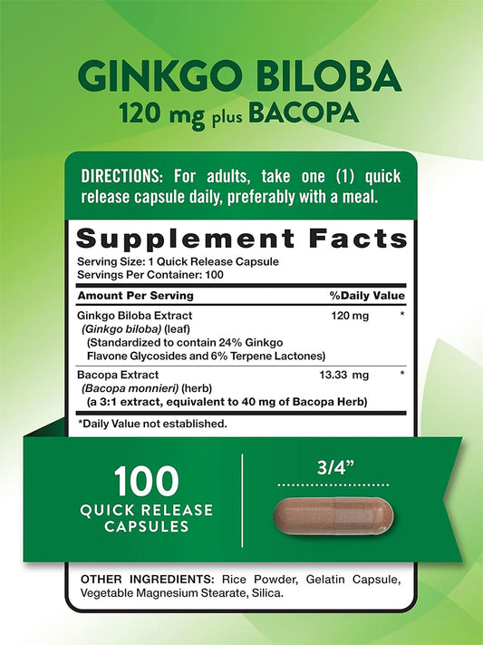 Nature´s Truth Suplemento Extracto de Ginkgo Biloba con Bacopa, 100 cápsulas