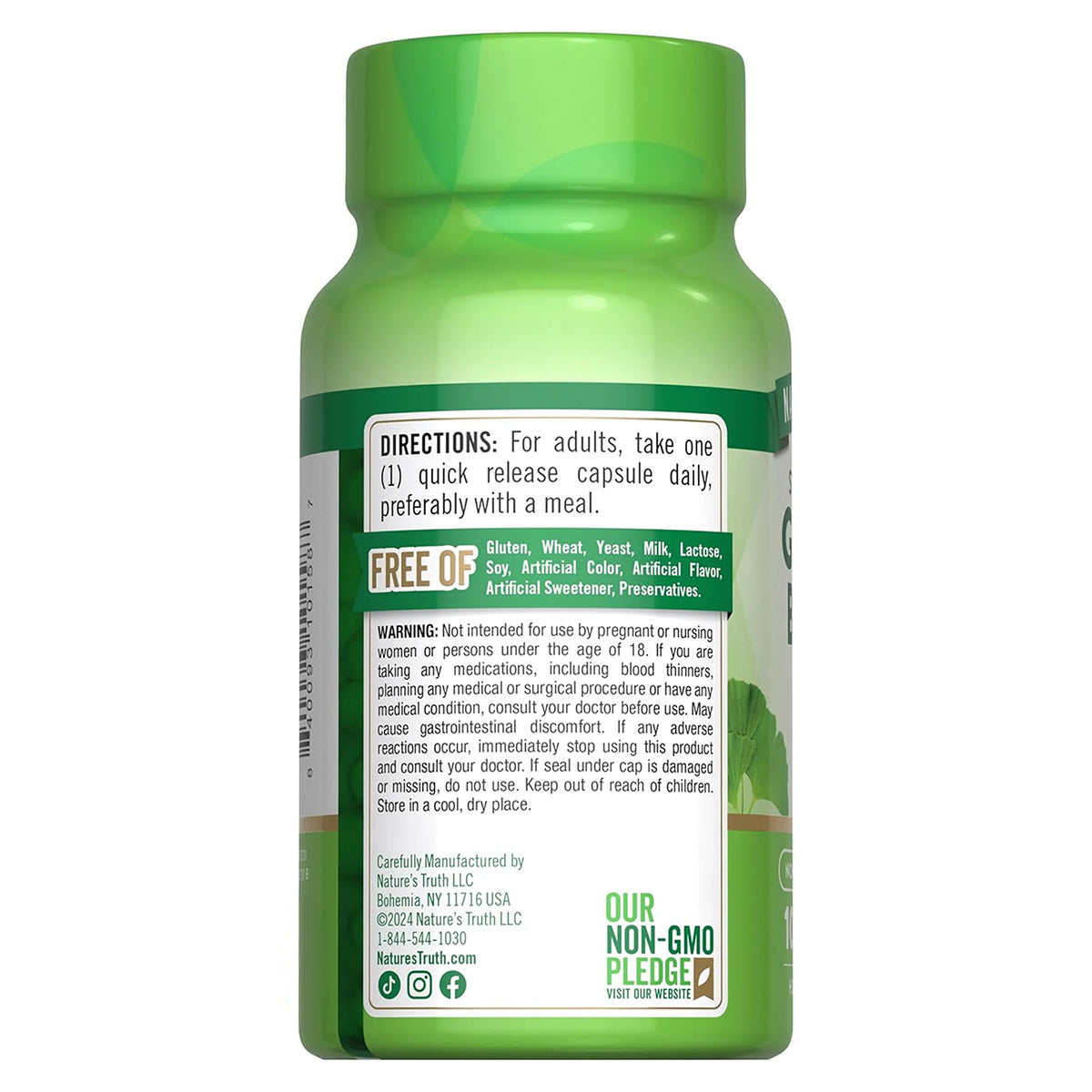 Nature´s Truth Suplemento Extracto de Ginkgo Biloba con Bacopa, 100 cápsulas