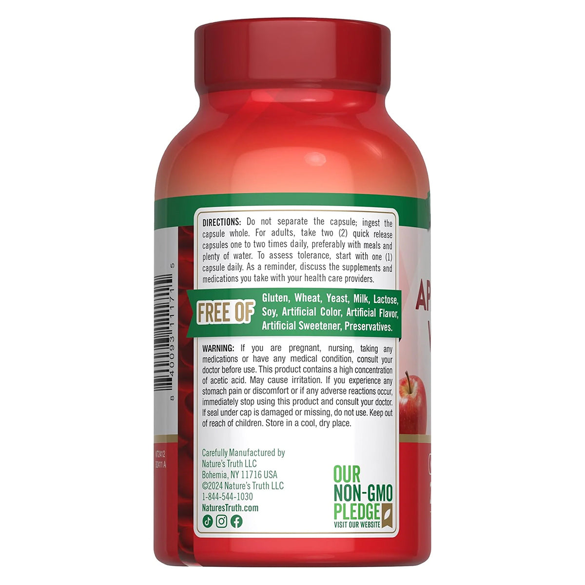 Nature´s Truth Suplemento Vinagre de sidra de manzana 1200 mg, 200 cápsulas