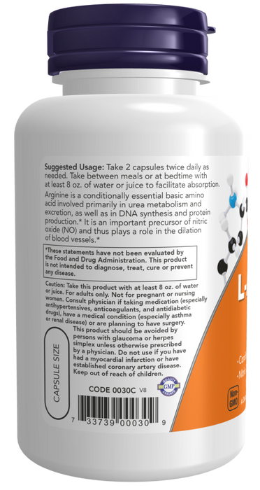 Now Suplemento Alimenticio L-Arginina 500 mg 100 Cápsulas
