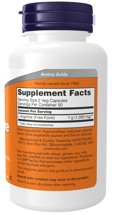 Now Suplemento Alimenticio L-Arginina 500 mg 250 Cápsulas