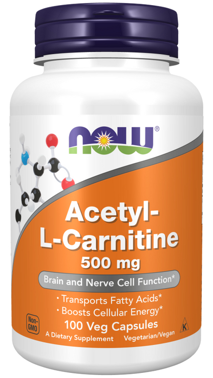 Now Foods Suplemento de Acetil-L-Carnitina 500 mg, 100 Cápsulas