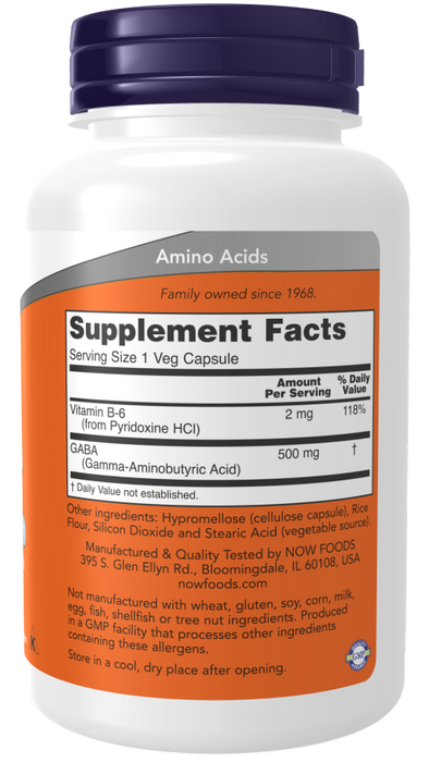 Now Suplemento de GABA 500 mg, 200 capsulas