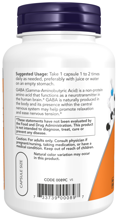 Now Suplemento Alimenticio GABA 750mg  100 capsulas