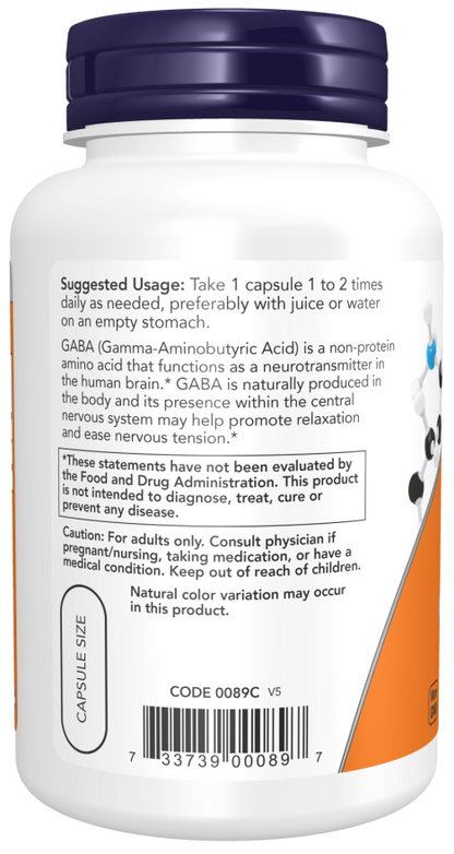 Now Suplemento Alimenticio GABA 750mg  100 capsulas