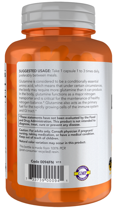 Now Suplemento de L-Glutamina 1000mg, 240 Cápsulas