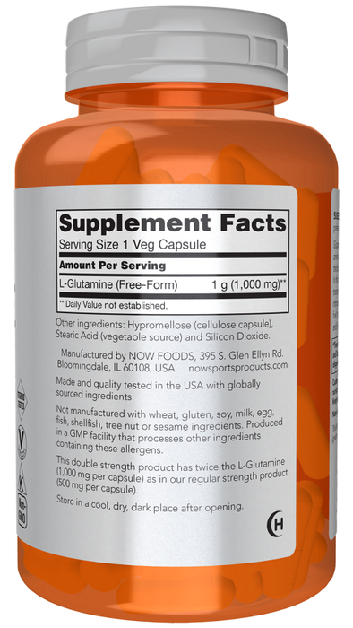 Now Suplemento de L-Glutamina 1000mg, 240 Cápsulas