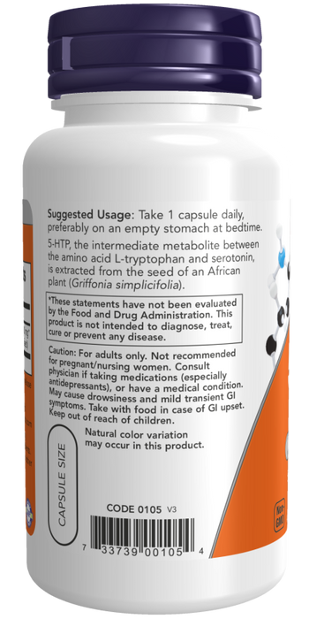 Now Suplemento de 5-HTP 100 mg, 120 Cápsulas Vegetales