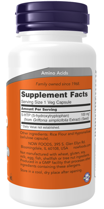 Now Suplemento de 5-HTP 100 mg, 120 Cápsulas Vegetales