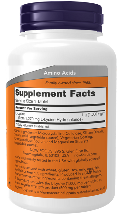 Now Suplemento Alimenticio de L-Lisina 1000mg, 100 Tabletas
