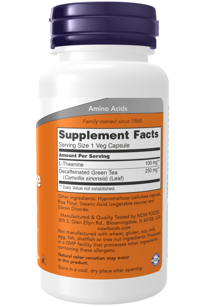 Now Foods Suplemento de L-teanina, 100 mg por cápsula, 90 Cápsulas