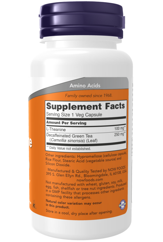 Now Foods Suplemento de L-teanina, 100 mg por cápsula, 90 Cápsulas