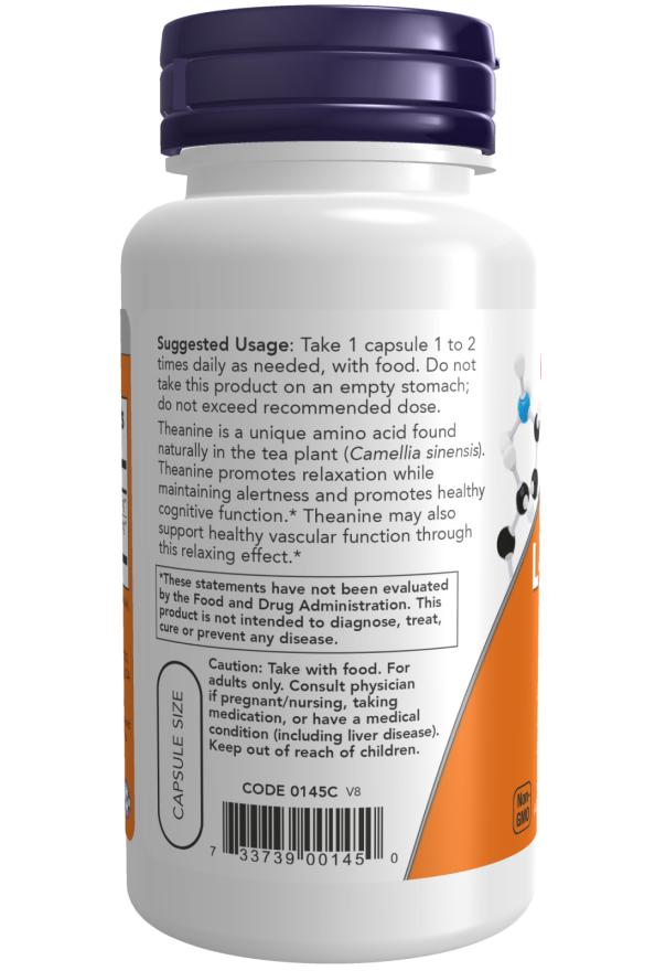Now Foods Suplemento de L-teanina, 100 mg por cápsula, 90 Cápsulas