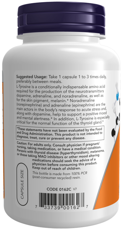 Now Foods Suplemento de L-Tirosina, 500 mg por cápsula, 120 Cápsulas