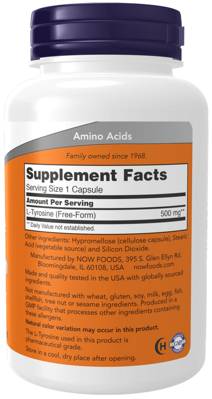 Now Foods Suplemento de L-Tirosina, 500 mg por cápsula, 120 Cápsulas